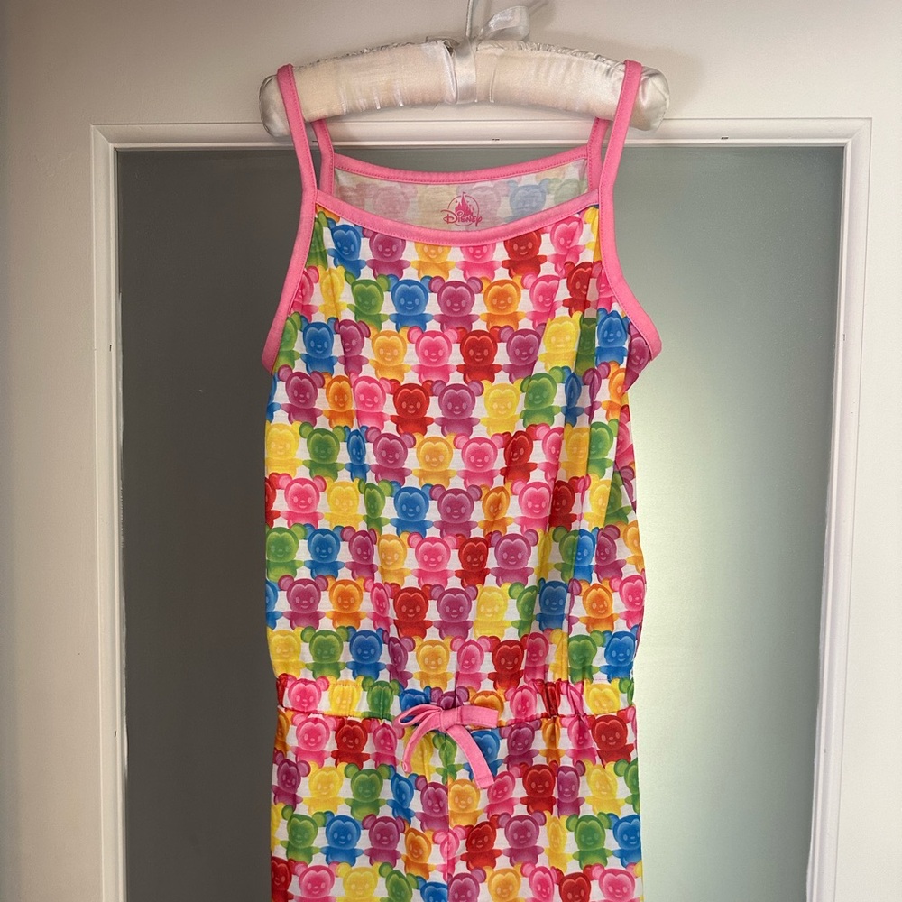 Disney girls romper with a fun multi-color “gummy bear Mickey” design